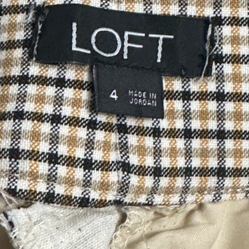 Loft Womens Checked Wide-Leg Cropped Pants SZ 4  Black Gold Plaid Preppy Office - Picture 3 of 7